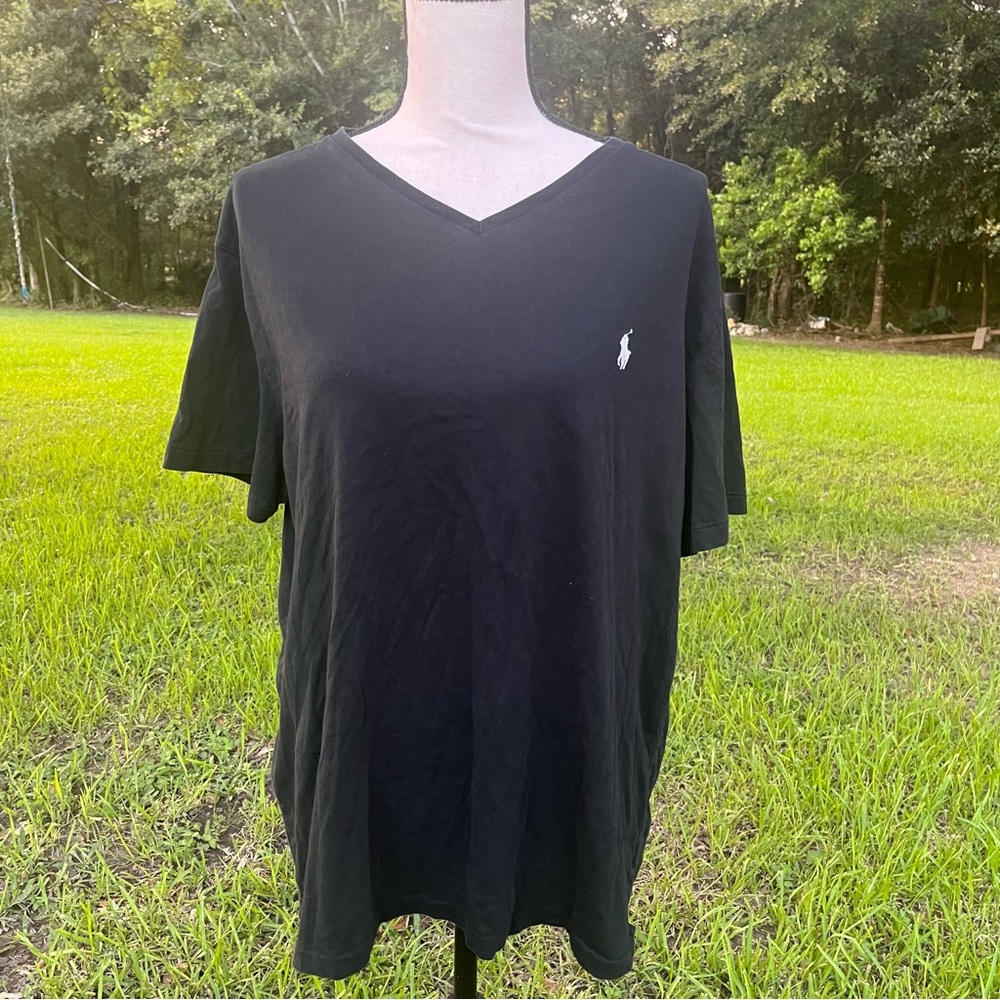 POLO RALPH LAUREN V NECK COTTON SHORT SLEEVE WOMENS T SHIRT LG WHITE HORSE LOGO